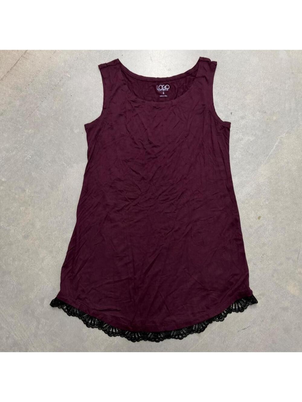 2000sLOGO Layers Burgundy Sleeveless Lace Hem Tunic Tank Top Women's Small